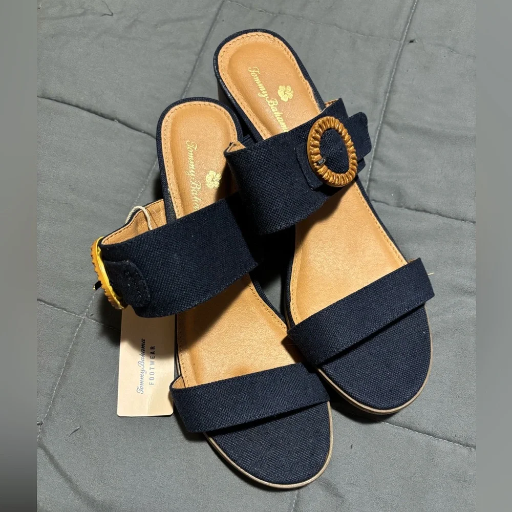 TOMMY BAHAMA Navy Blue Tonia Heeled Sandals Womens Size 8.5 - Picture 1 of 9